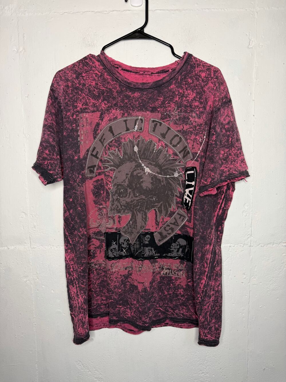 Affliction XL Pink Skull Thrashed Distressed T Shirt Tee Mens Womens